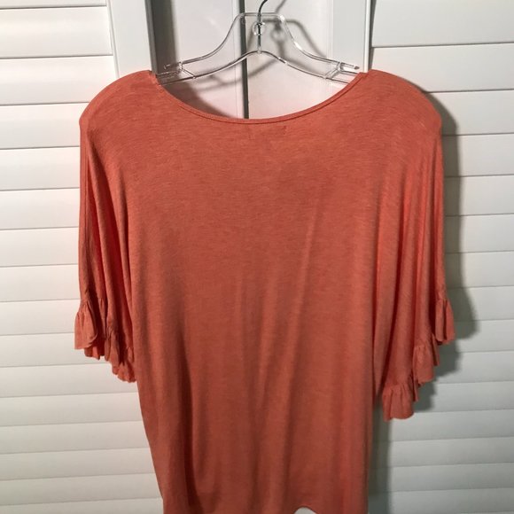Max Studio coral/orange v-neck ruffle sleeve top with tie front - Size Large - Picture 6 of 10